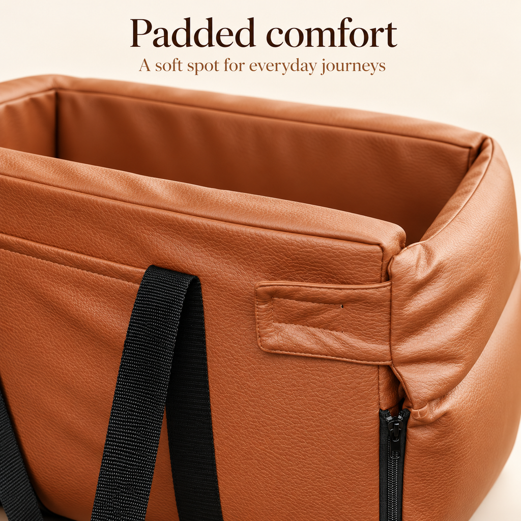 Brown pet console seat – detail view