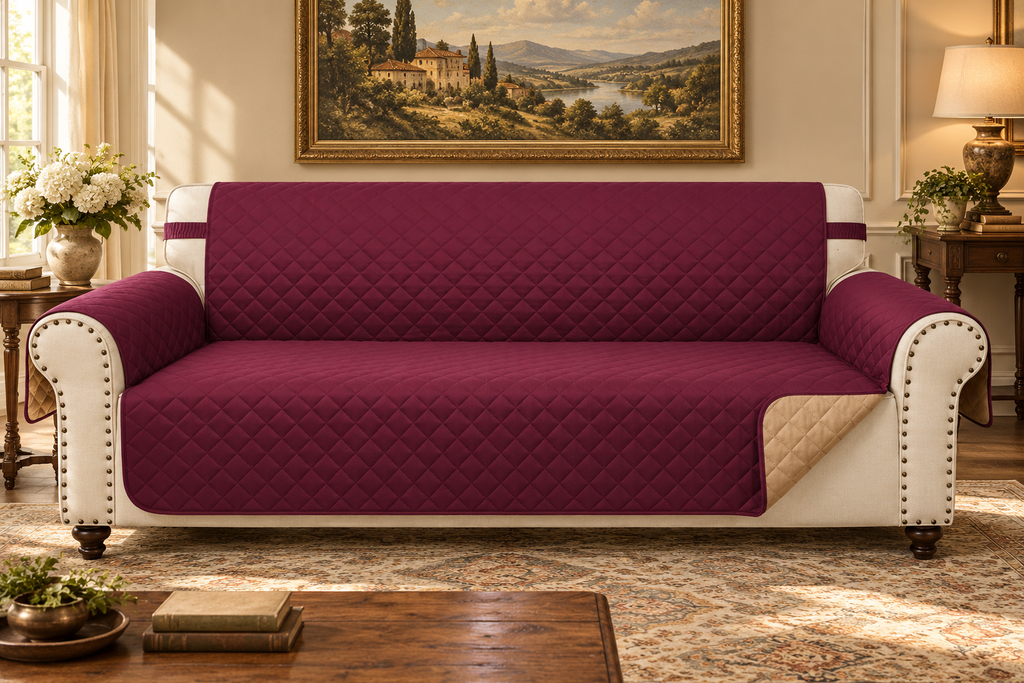 Luxshare Home Reversible Waterproof Sofa Protector – Burgundy/Camel, 91 in – living room