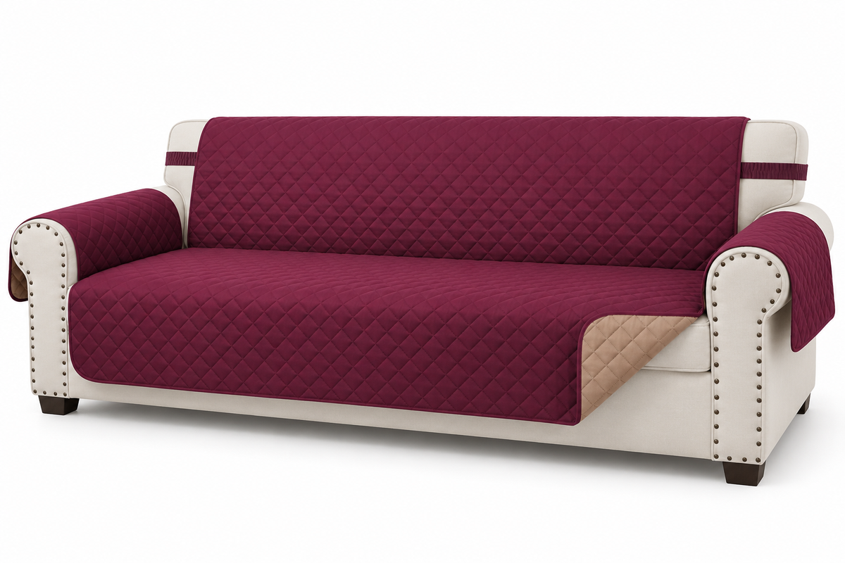 Luxshare Home Reversible Waterproof Sofa Protector – Burgundy/Camel, 91 in – product view