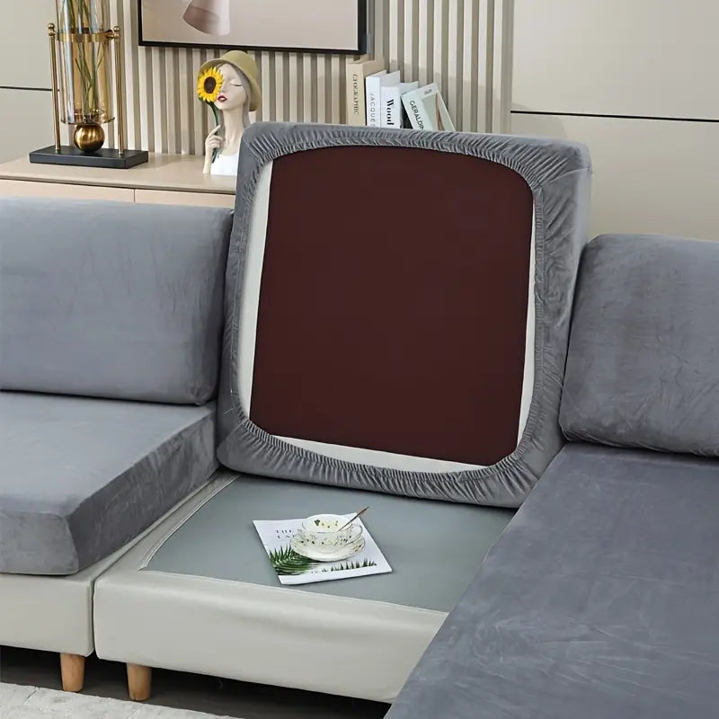 Grey Velvet Sofa Cushion Cover for Pet Hair Protection