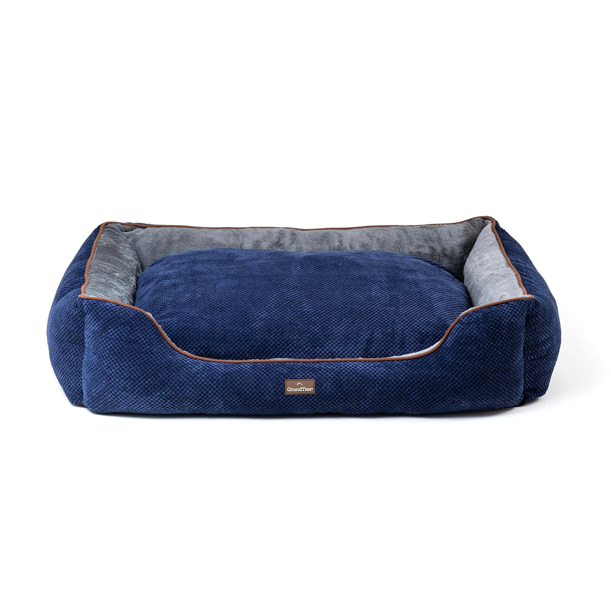 GRANDTIES XL Fluffy Dog & Cat Bed with Waterproof Non-Slip Base – Machine Washable, Navy