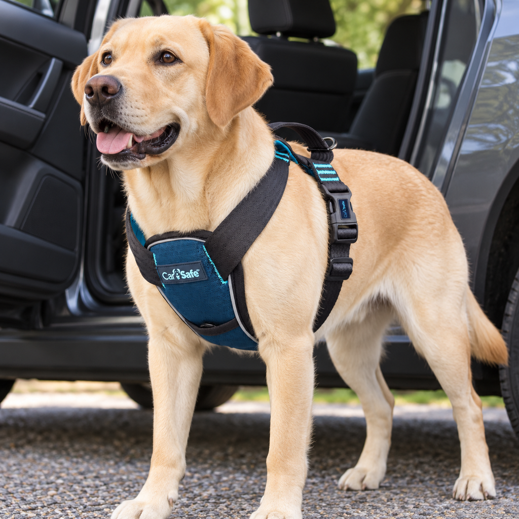 CarSafe Padded Dog Travel Harness – Large — in use