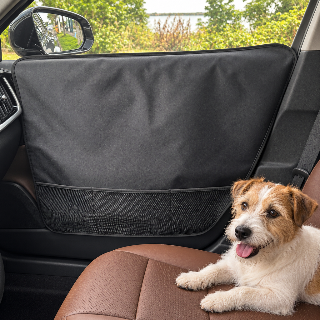 Dog Car Door Protectors with Mesh Pockets – Medium, 2 Pack — in use