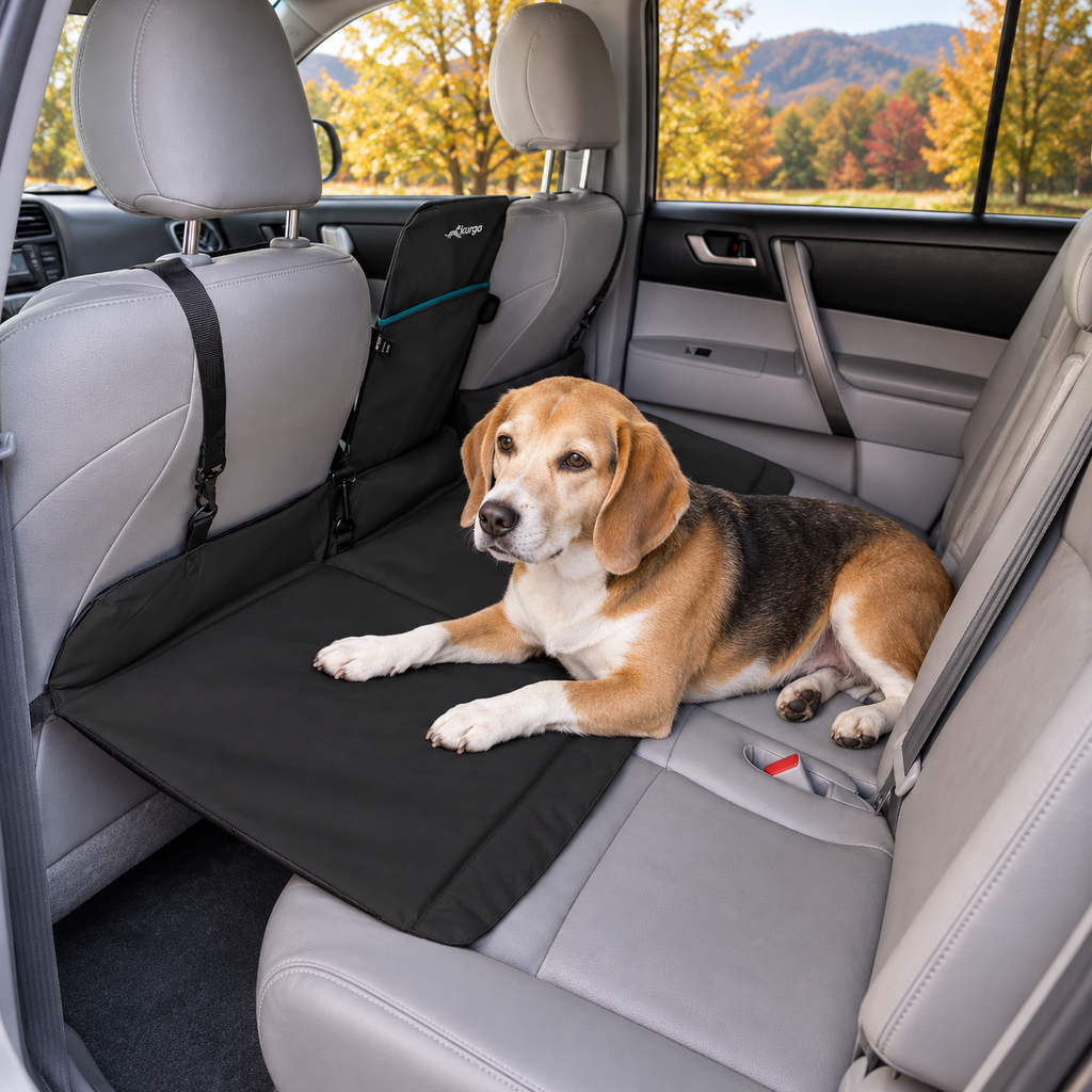 Kurgo Rover Backseat Bridge – Black & Charcoal — in use