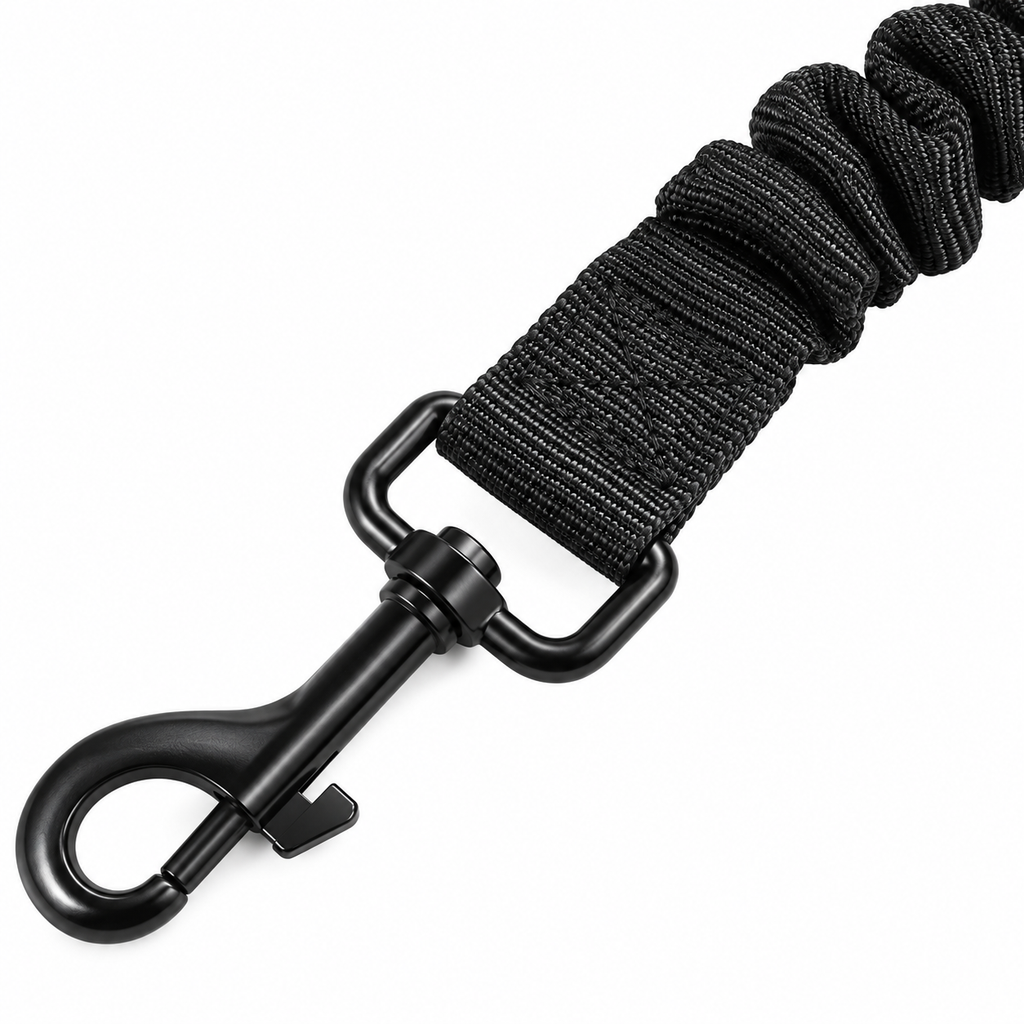 LivTee Adjustable Bungee Dog Car Seat Belts – Black, 2 Pack — material and stitching detail
