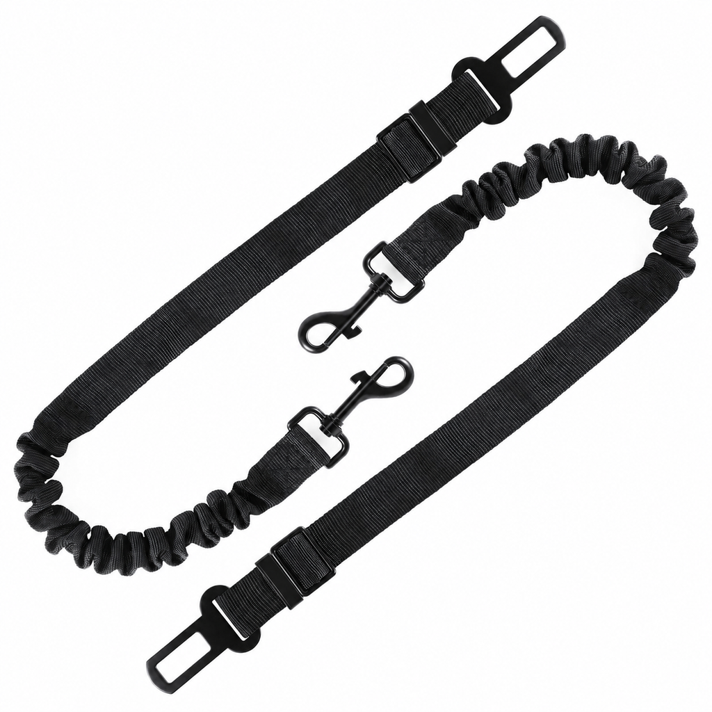LivTee Adjustable Bungee Dog Car Seat Belts – Black, 2 Pack — product view