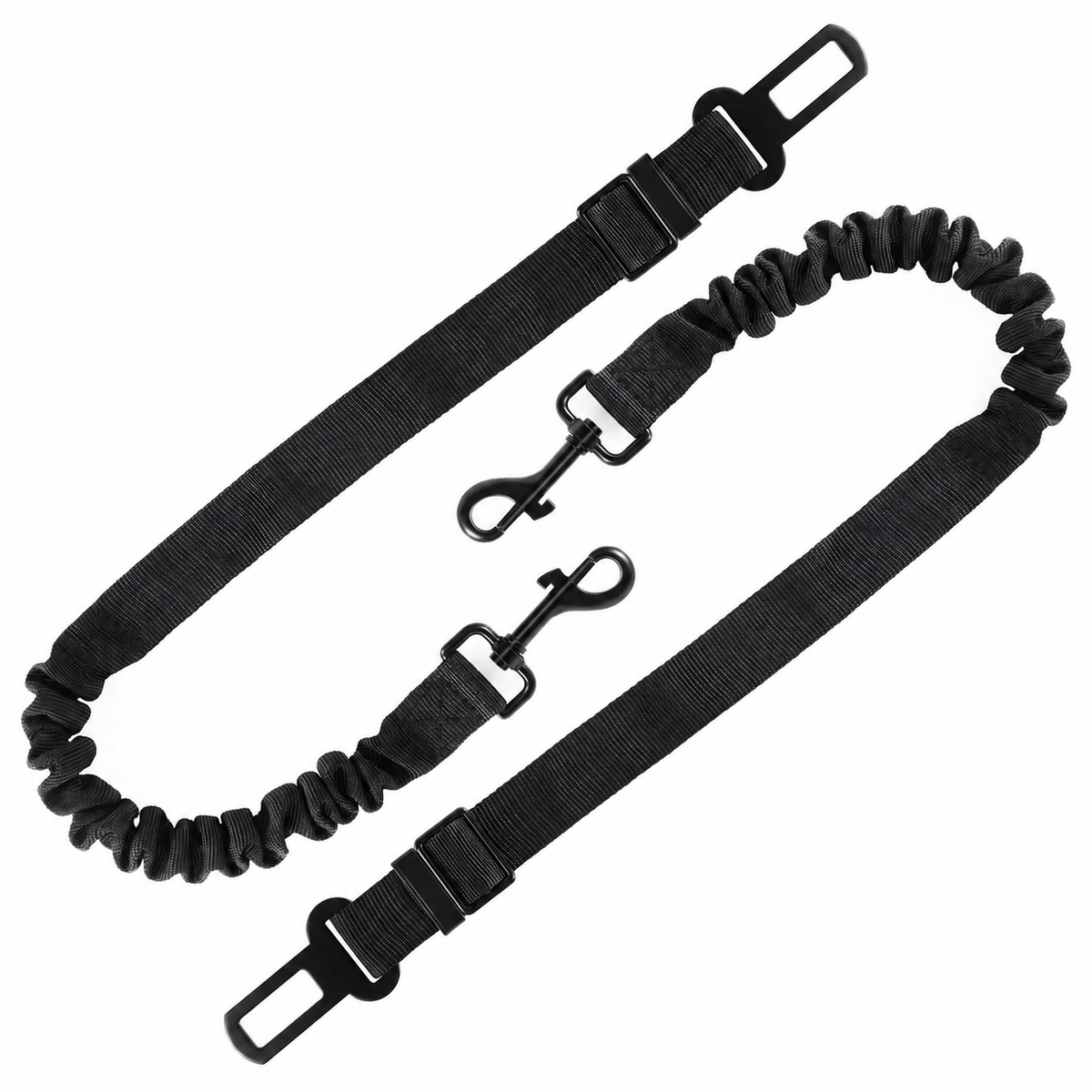 LivTee Adjustable Bungee Dog Car Seat Belts – Black, 2 Pack — product view