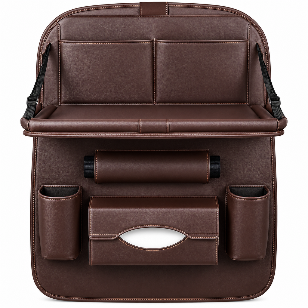 Fold-Down Tray Backseat Organizer – Brown — product view