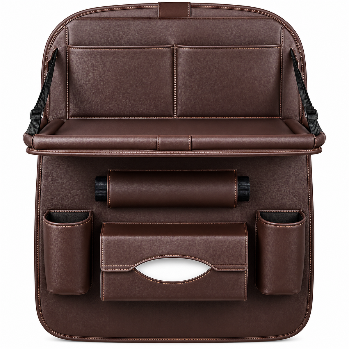 Fold-Down Tray Backseat Organizer – Brown — product view