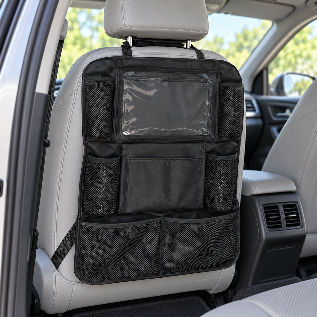 Aoeeki 10-Pocket Backseat Organizer with Tablet Window — in use
