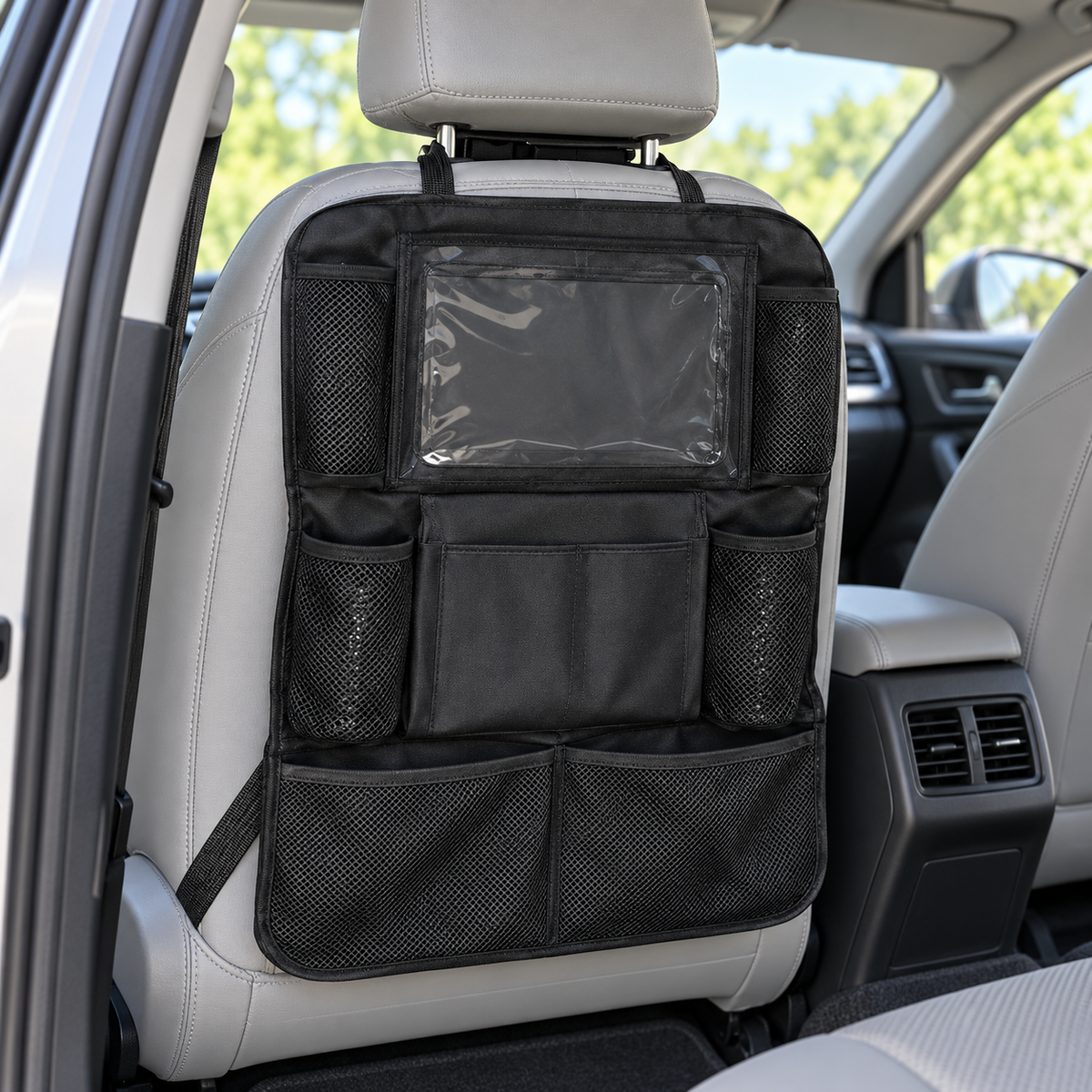 Aoeeki 10-Pocket Backseat Organizer with Tablet Window — in use