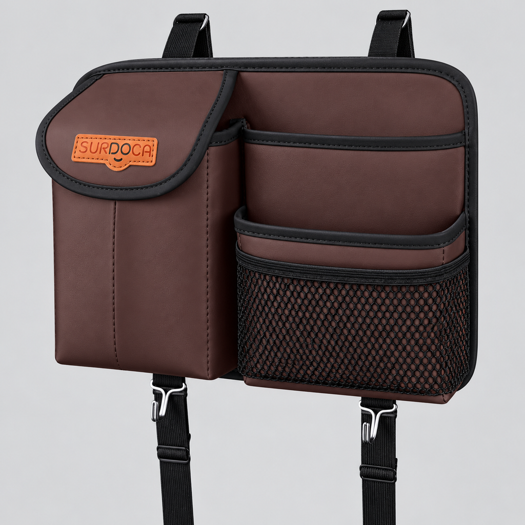 SURDOCA Compact Seatback Organizer with Tissue Holder – Brown — product view