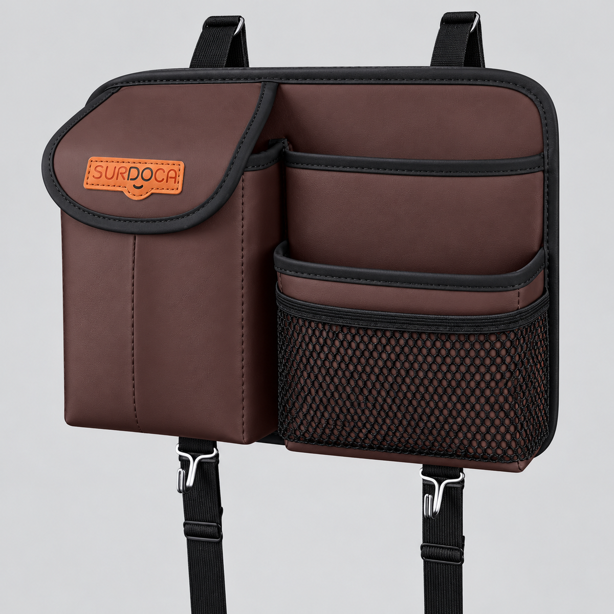 SURDOCA Compact Seatback Organizer with Tissue Holder – Brown — product view