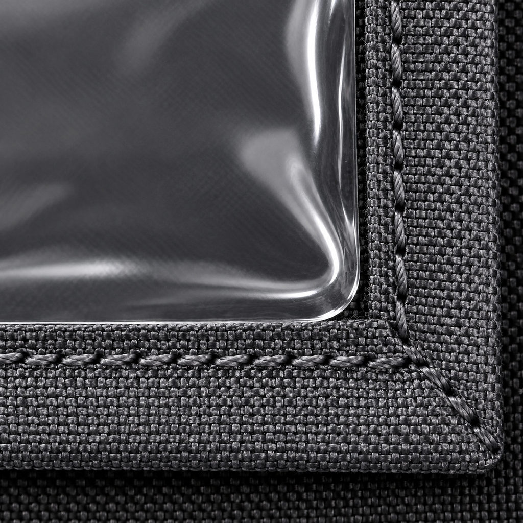 Nuby Backseat Organizer with Tablet Pocket & Removable Pouch — material and stitching detail