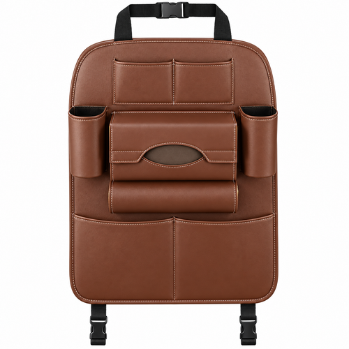 ASENDIWAY Seatback Organizer with Tissue Compartment – Brown – product view