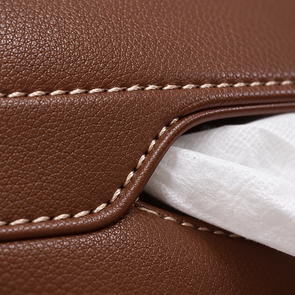 ASENDIWAY Seatback Organizer with Tissue Compartment – Brown – material and construction detail