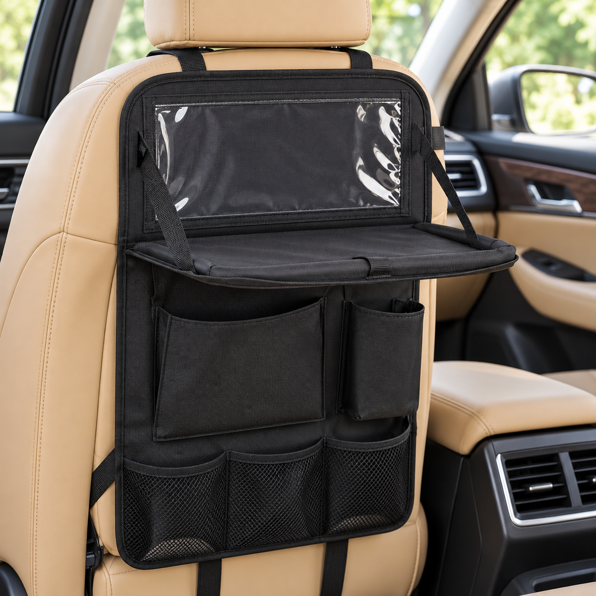 ENOCHT Fabric Backseat Organizer with Folding Tray – in use