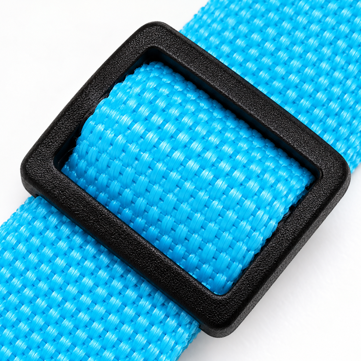 Adjustable Flat-Webbing Dog Car Tether – Sky Blue – webbing and adjustment detail