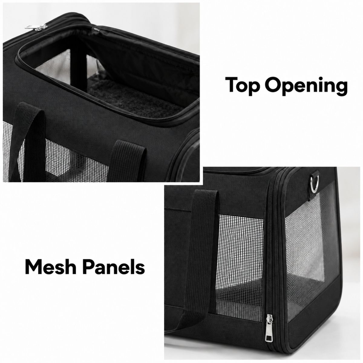 black YUNIQUE mesh carrier with LARGE OPAQUE BLACK CENTRAL FRONT POCKET – empty product view