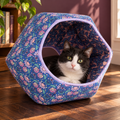 The Cat Ball Fabric Cat Cave – Mystic Floral – cat using the bed