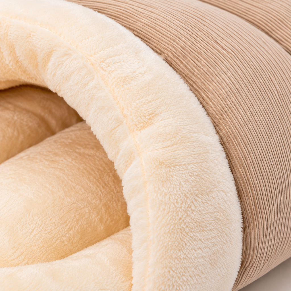 Jiupety Slipper Cat Cave Bed – Beige, Large – material detail