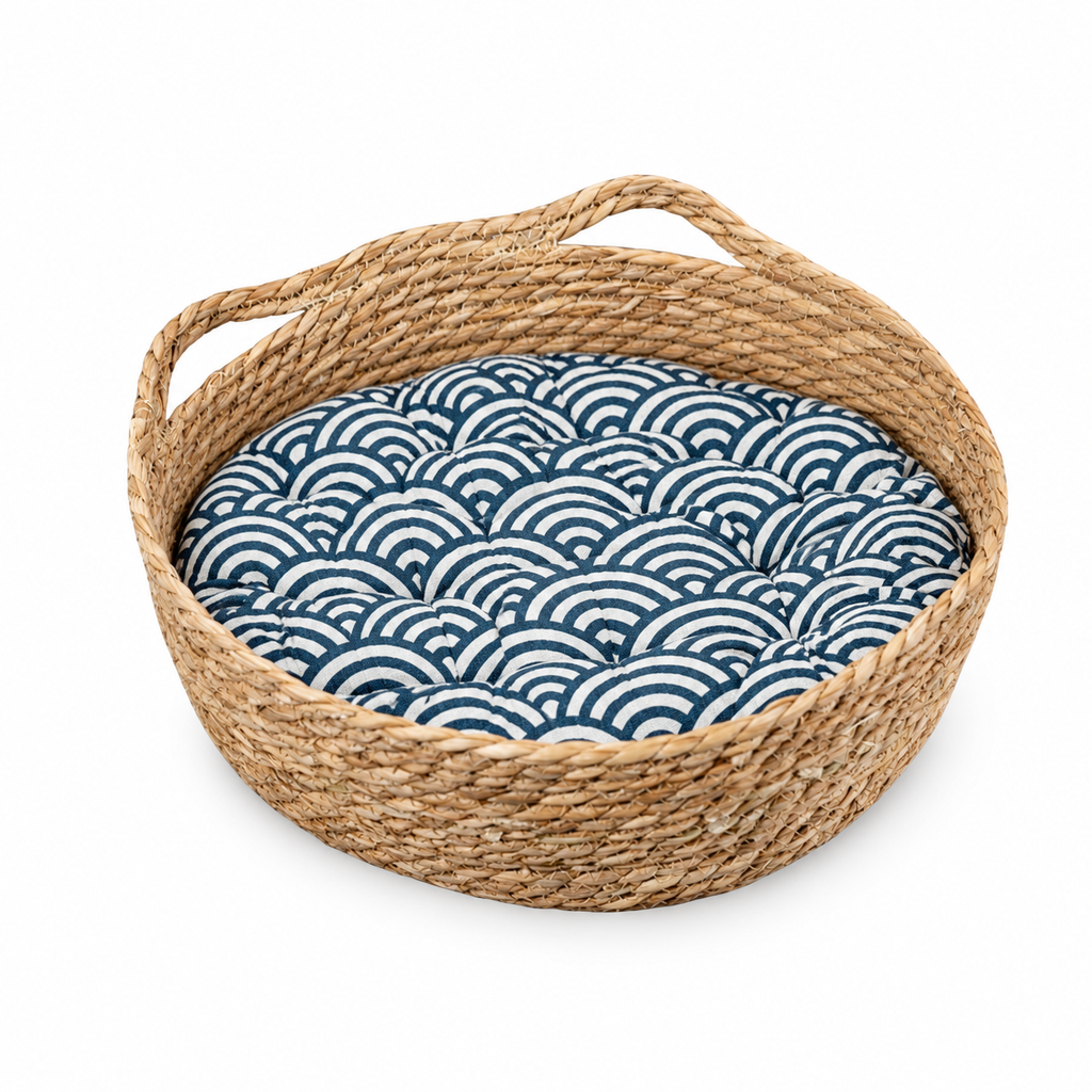 BubuKuku Woven Cat Basket Bed with Cushion – product view