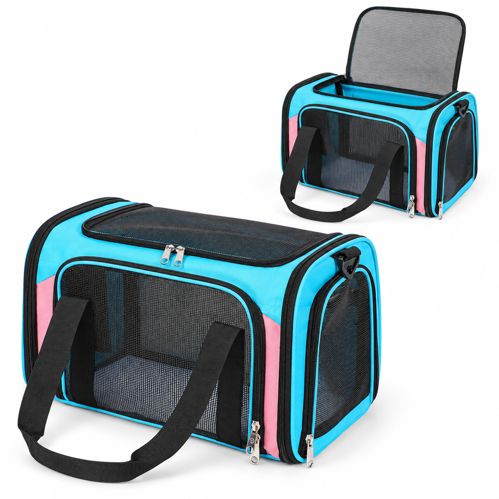 cyan blue and pink mesh carrier – product view