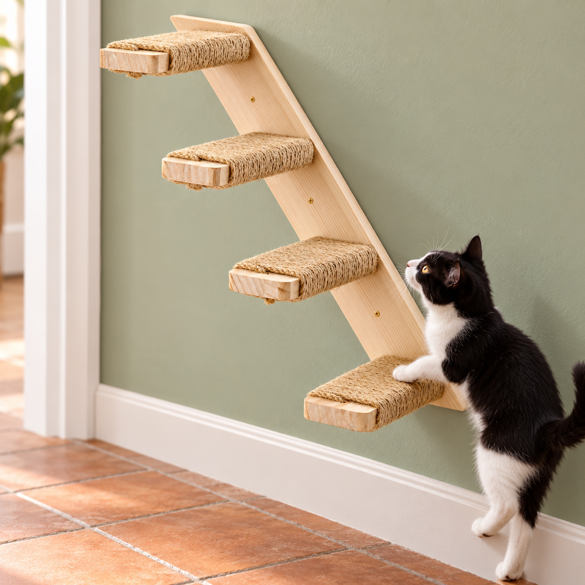 Ewenono Sisal-Wrapped Cat Wall Stairs – 4 Steps — cat climbing scene