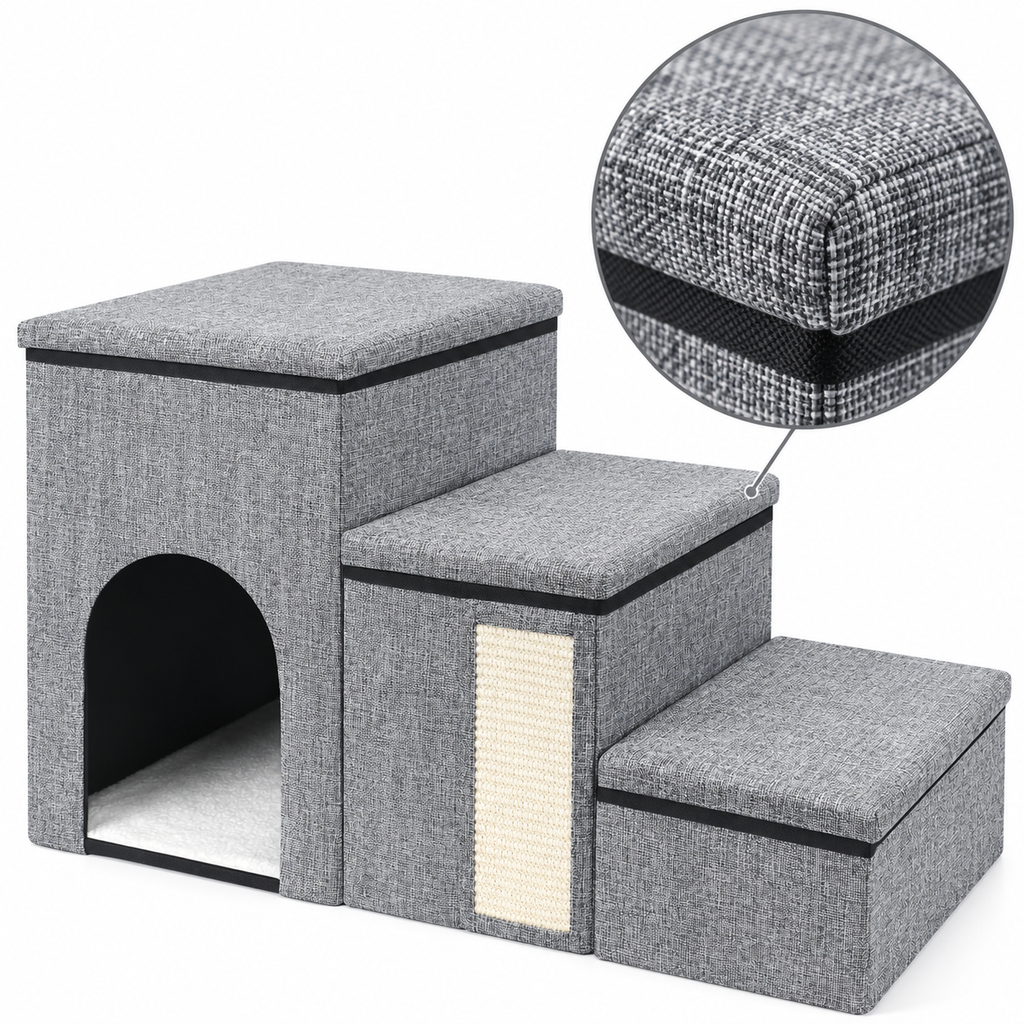 petizer Storage Cat Stairs with Scratching Panel – 3 Steps – material detail