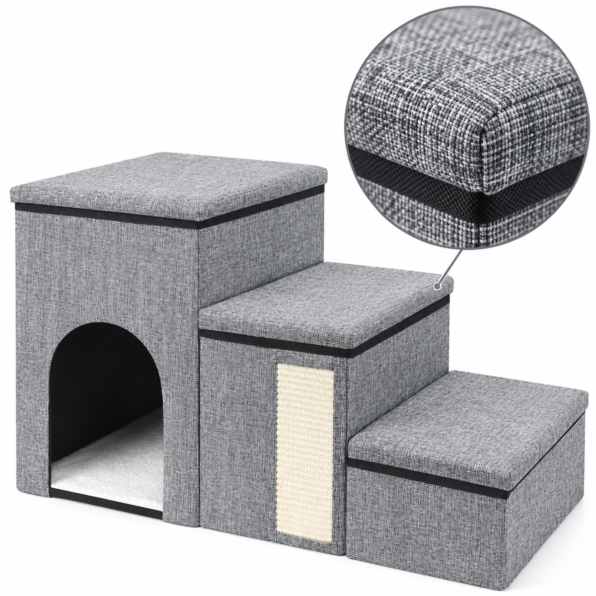 petizer Storage Cat Stairs with Scratching Panel – 3 Steps – material detail