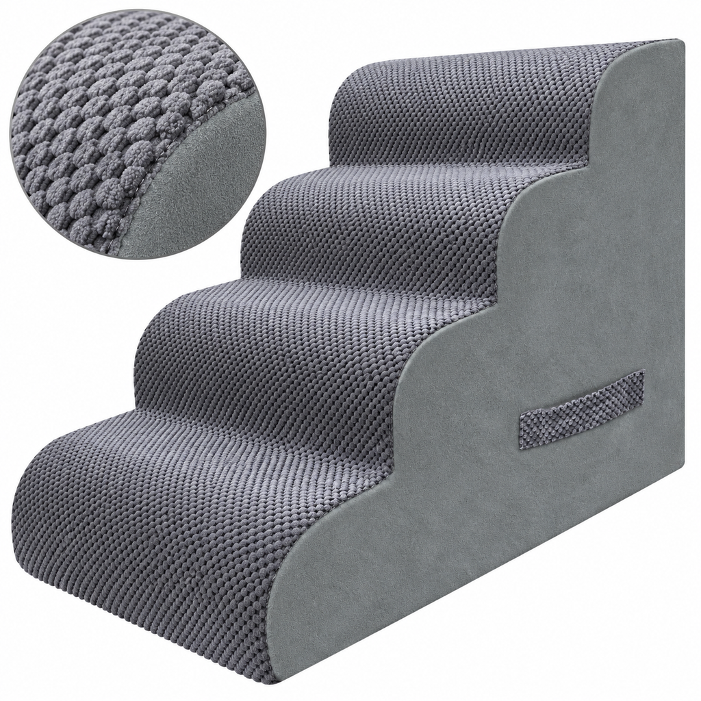 PAWSCART Rounded Foam Cat Stairs – Grey, 4 Steps – material detail