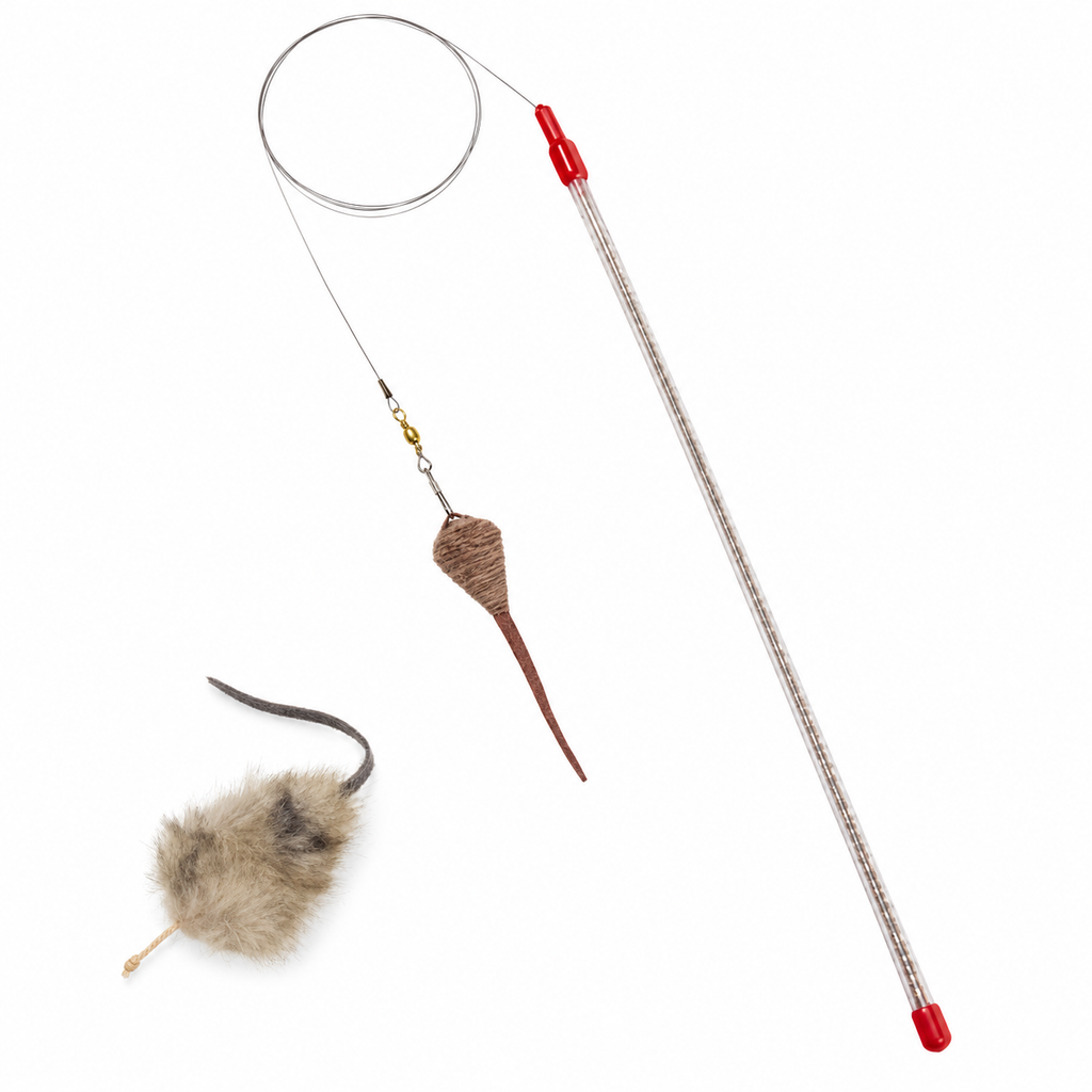 GoCat Cat Catcher wand and refill mouse on white background