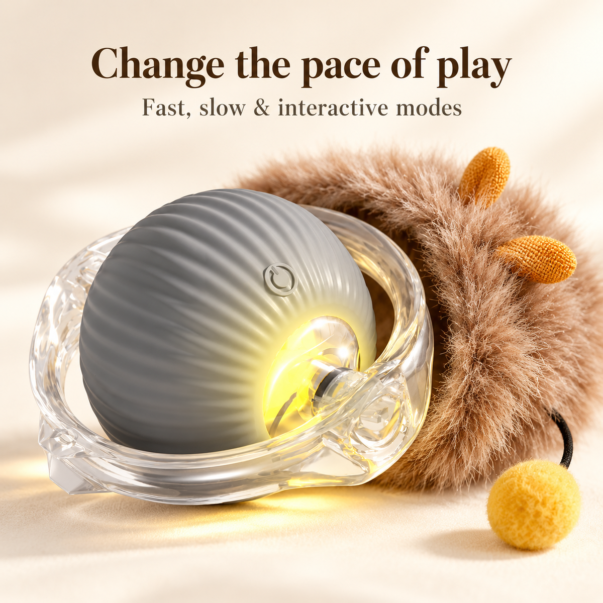 Pawlytek rolling ball controls and removable plush detail
