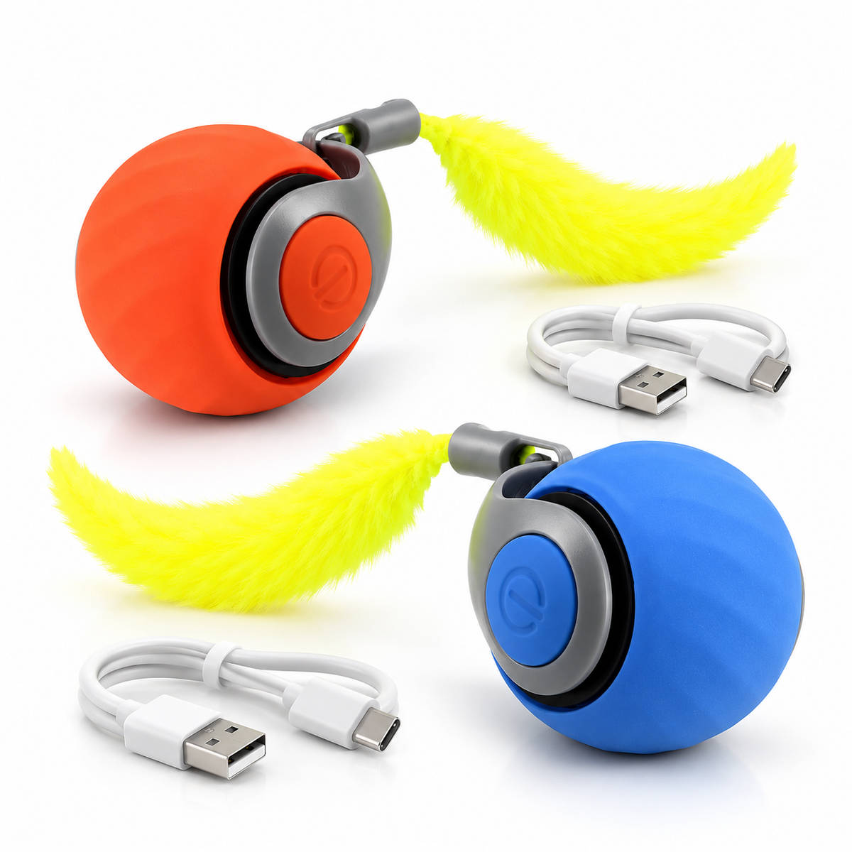 Orange and blue Speedy Tail balls with charging cables