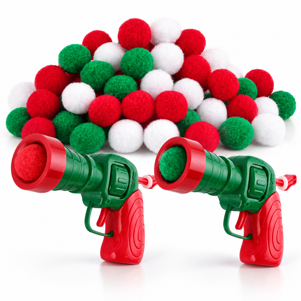 Two TEAWOO toy launchers with soft red green and white balls