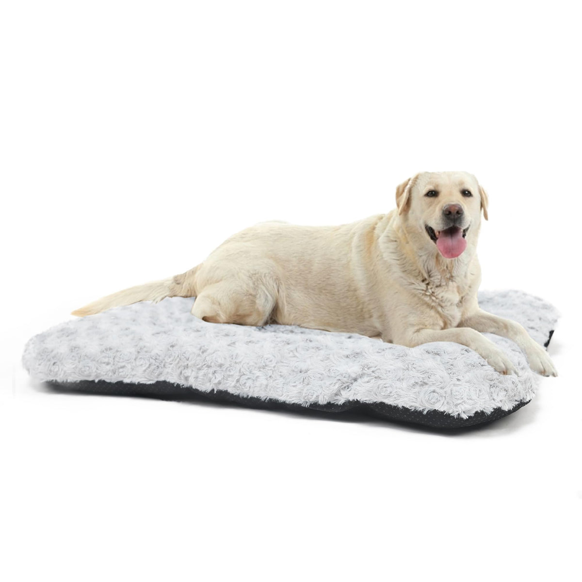 Large Fluffy Velvet Dog Crate Mat with Non-Slip Base – Washable, Grey