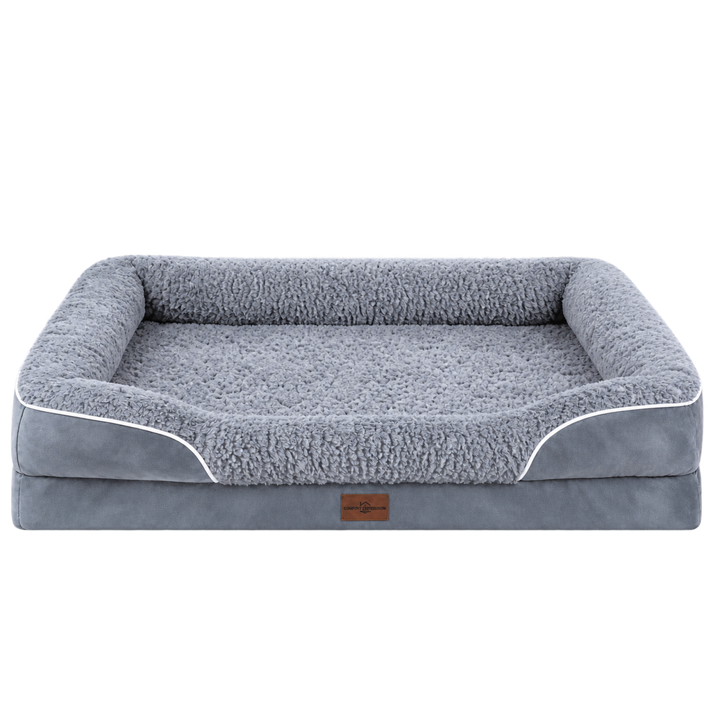 Grey orthopedic dog bed isolated without animal