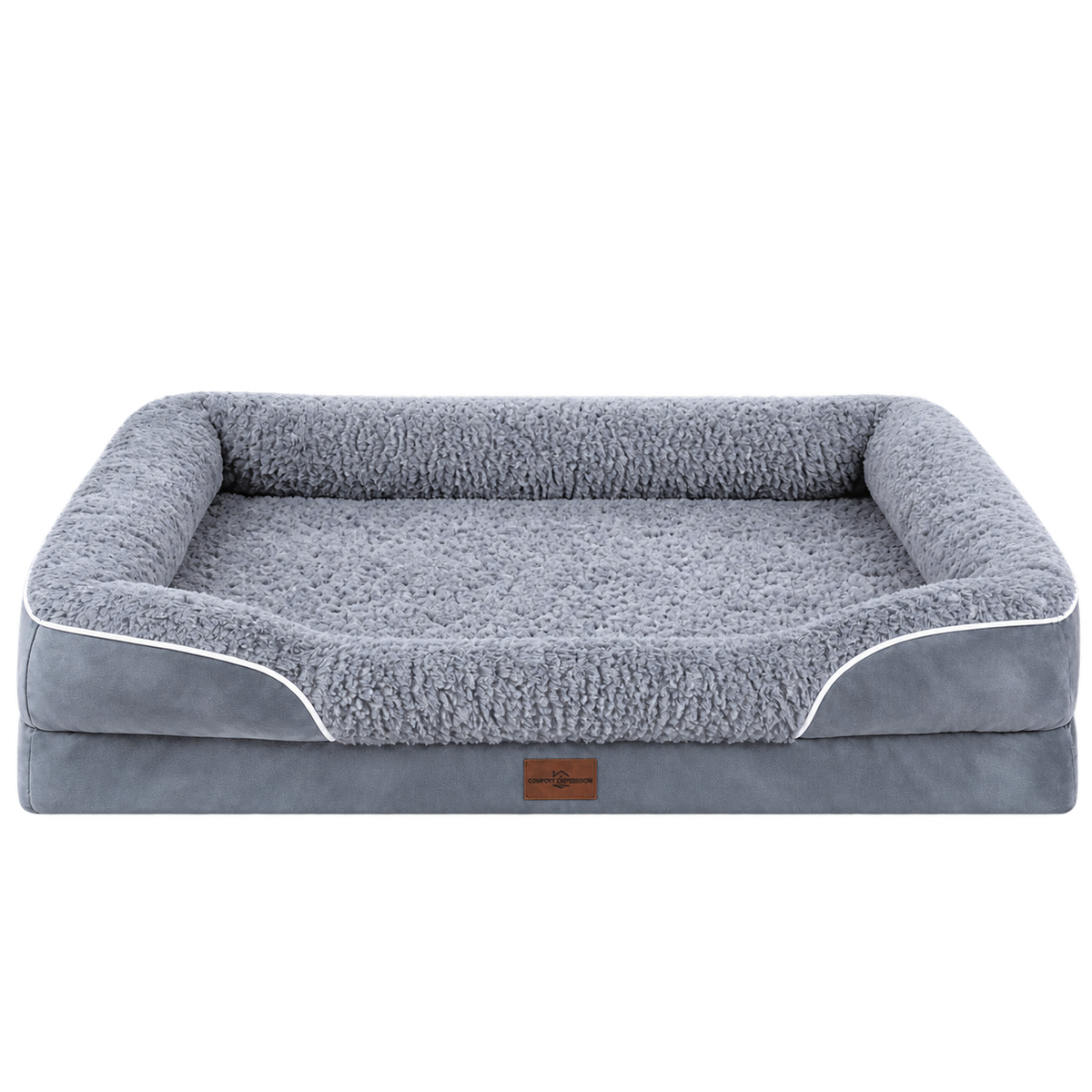 Grey orthopedic dog bed isolated without animal