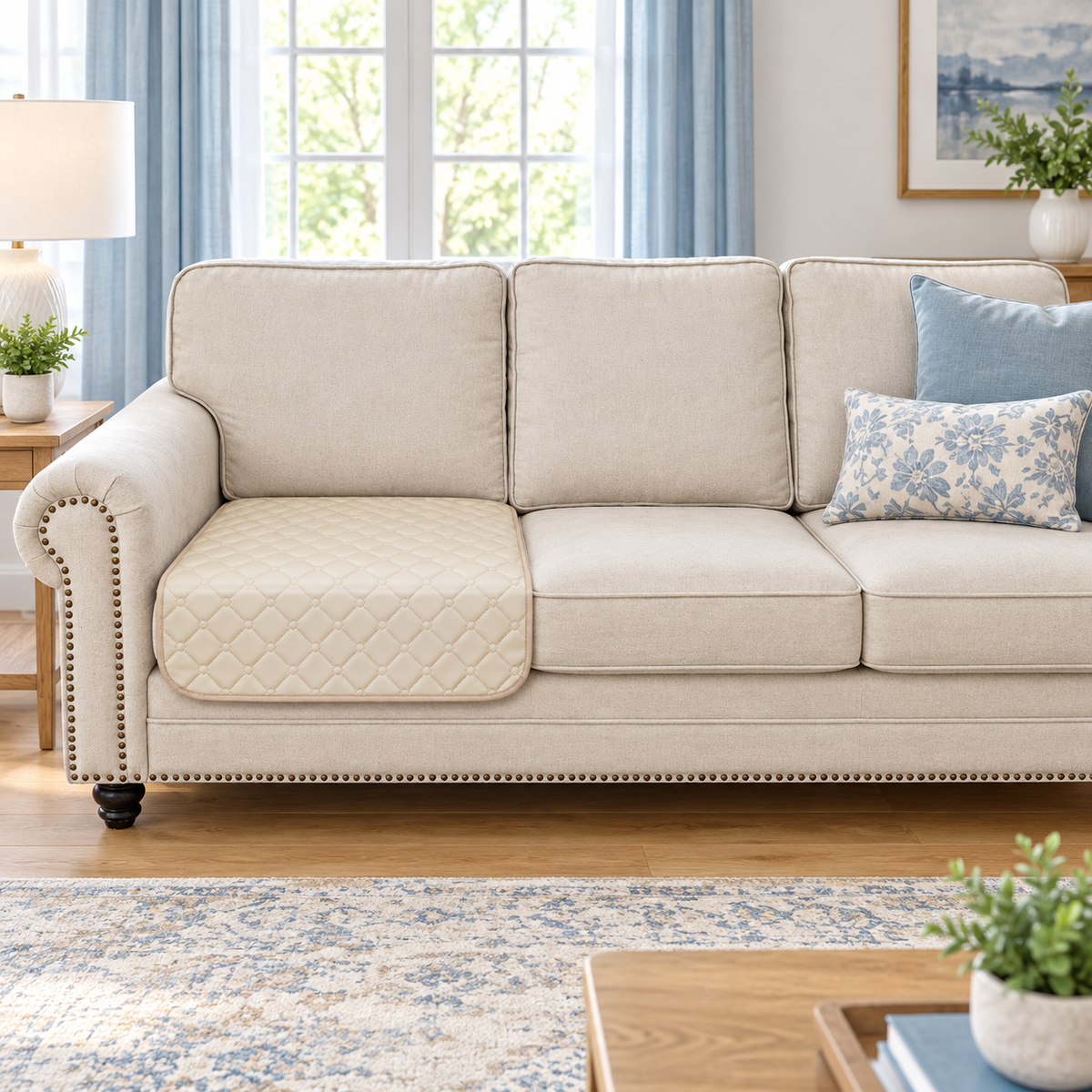 Ameritex Faux Leather Sofa Seat Protector – Cream, 30 × 30 in – living room
