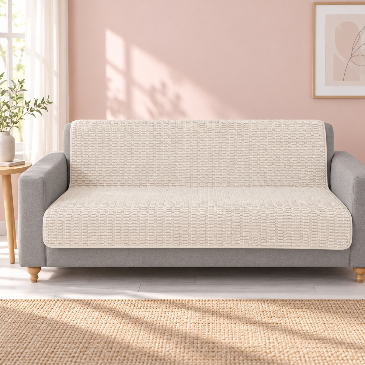 Foxdecor Corduroy Sofa Cover – Cream, 58 × 82 in – living room