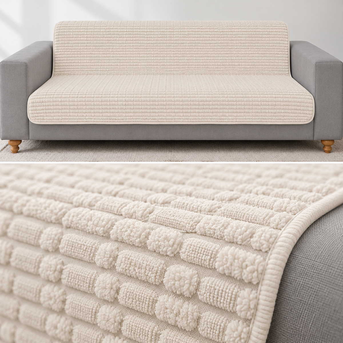 Foxdecor Corduroy Sofa Cover – Cream, 58 × 82 in – fabric detail