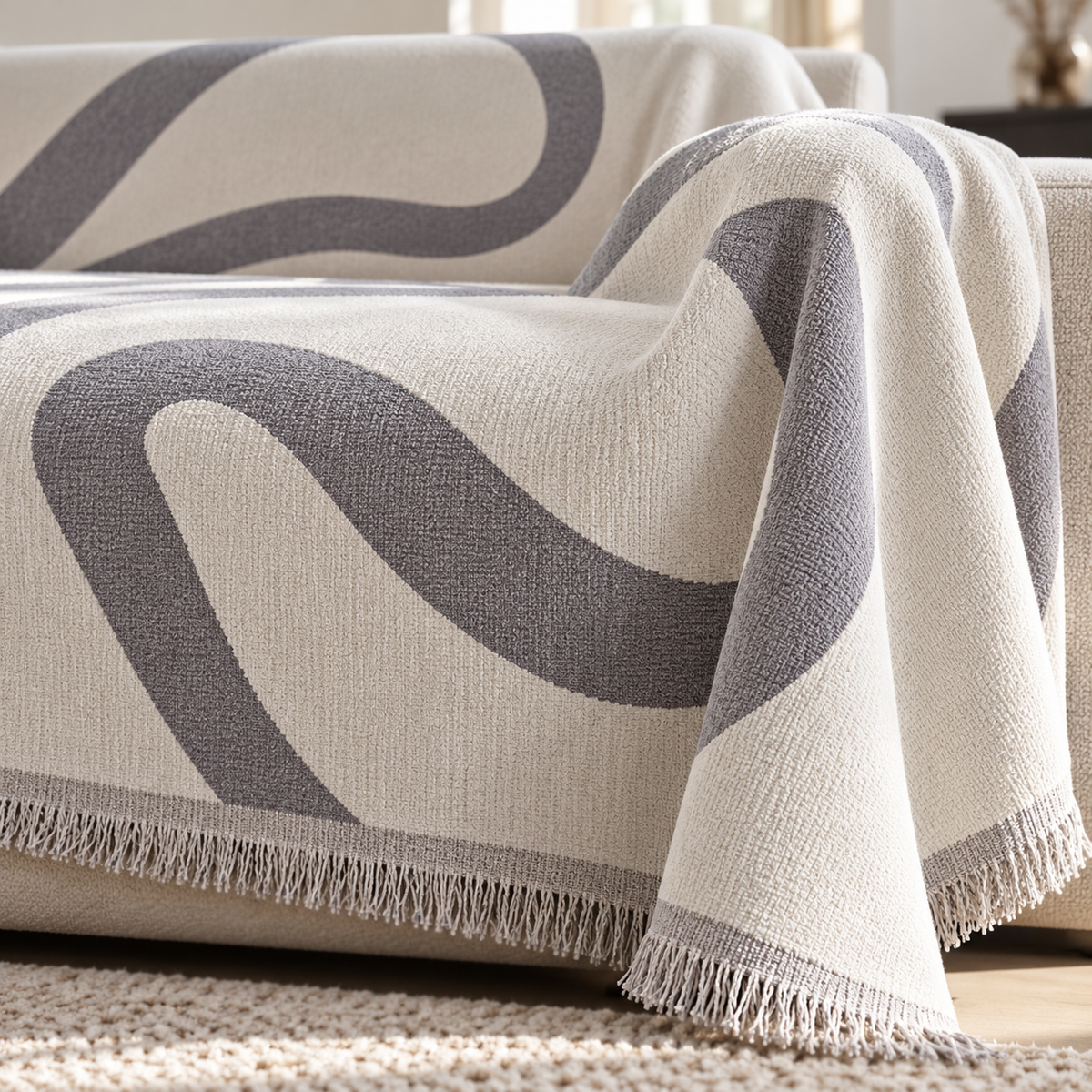 MYSKY HOME Curve Jacquard Sofa Throw Cover – Grey, 71 × 118 in – fabric detail