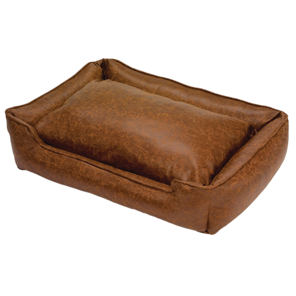 Jax & Bones Medium Faux Leather Lounge Dog Bed with Heavy-Duty Bolsters – Washable