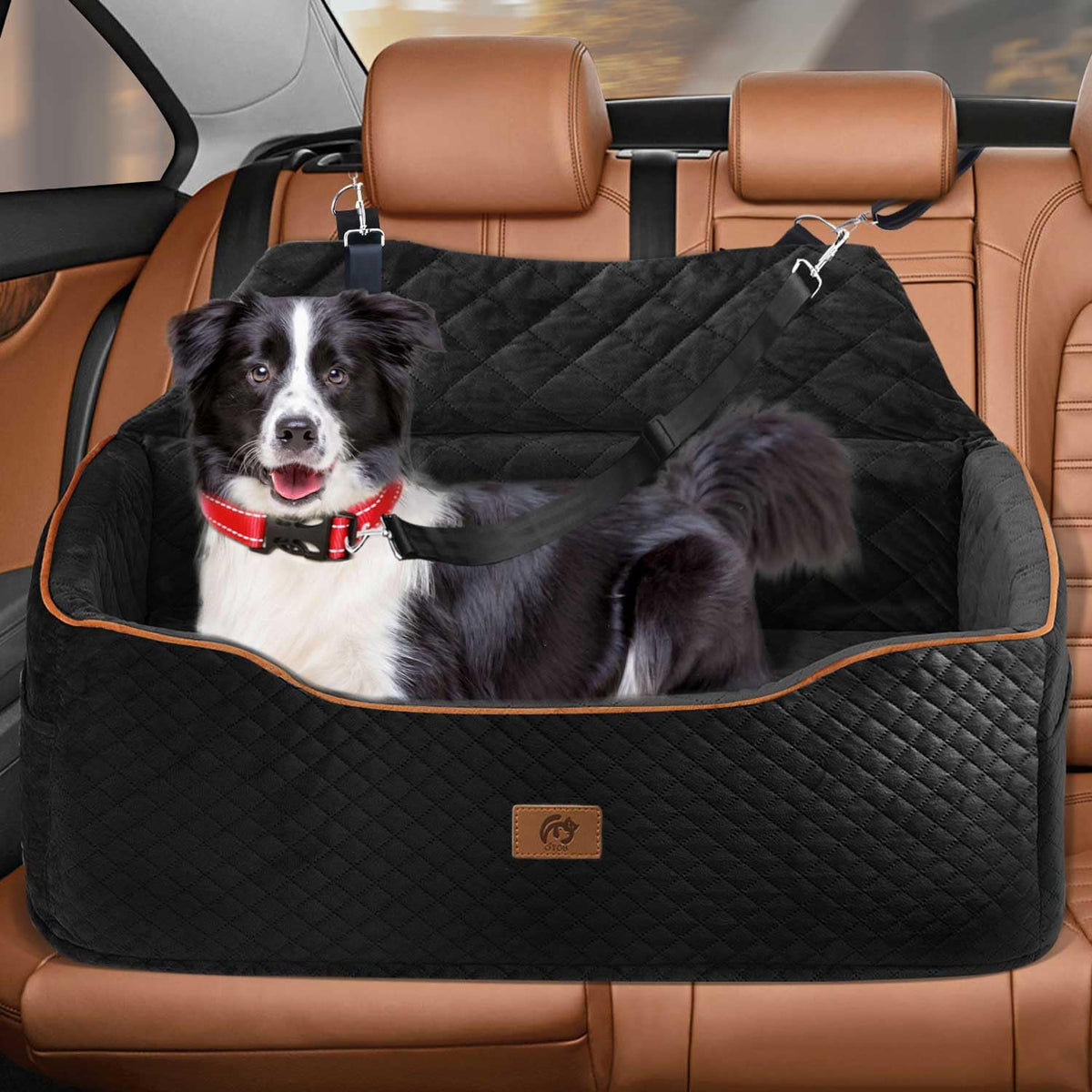 OTOB Foam Dog Car Booster Bed with Reversible Cushion – Black