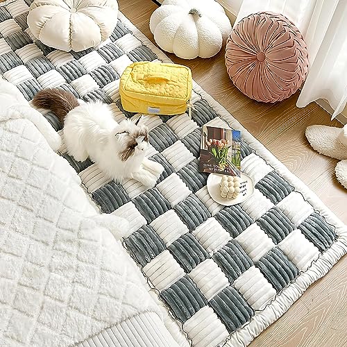 Yoovat Plaid Pet Sofa Mat – Cream Blue, 70 × 150 cm
