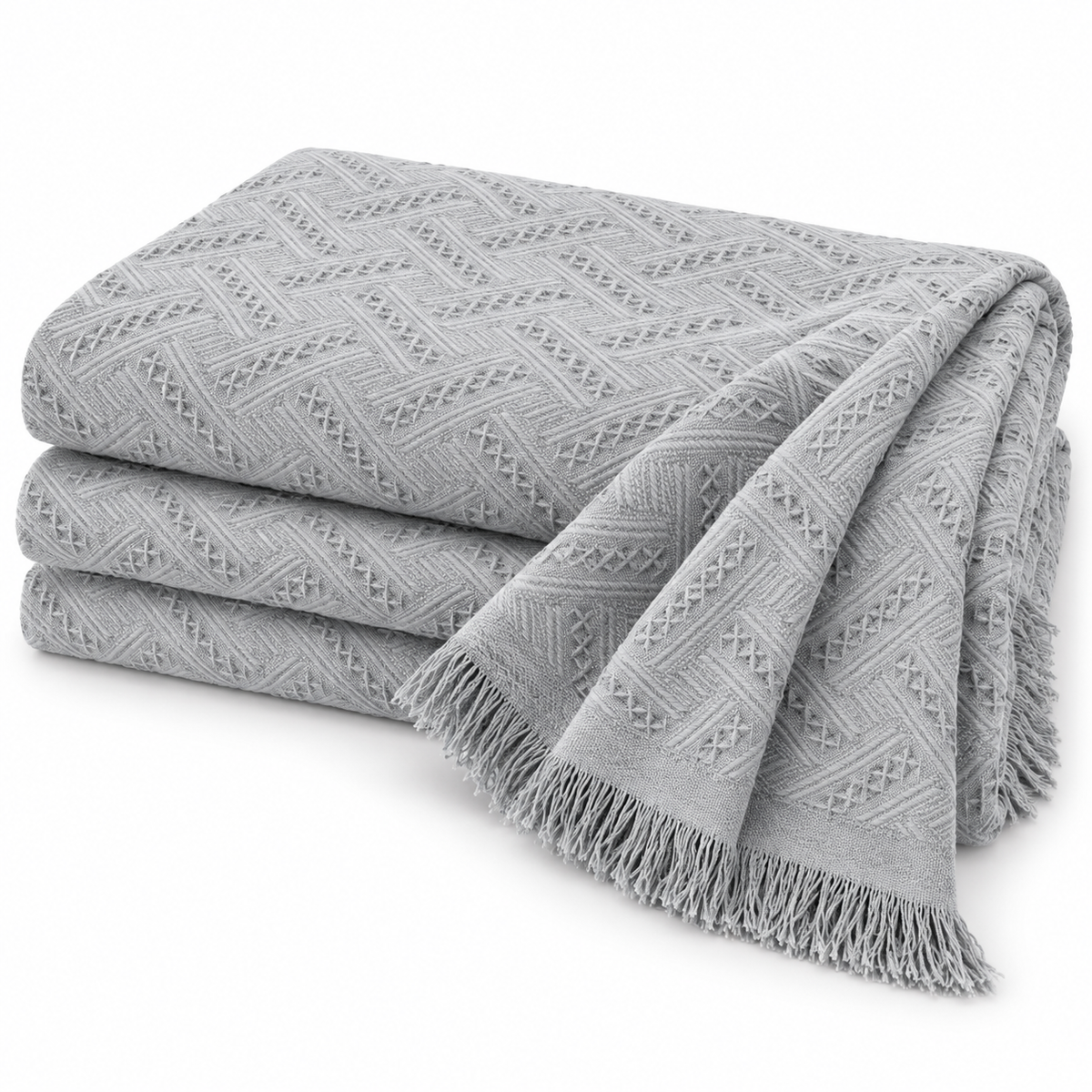 Deep Dream Geometric Jacquard Sofa Throw Cover – Light Grey, 91 × 134 in — product view