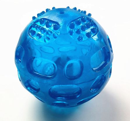 Blue textured squeaky dog ball, supplier reference