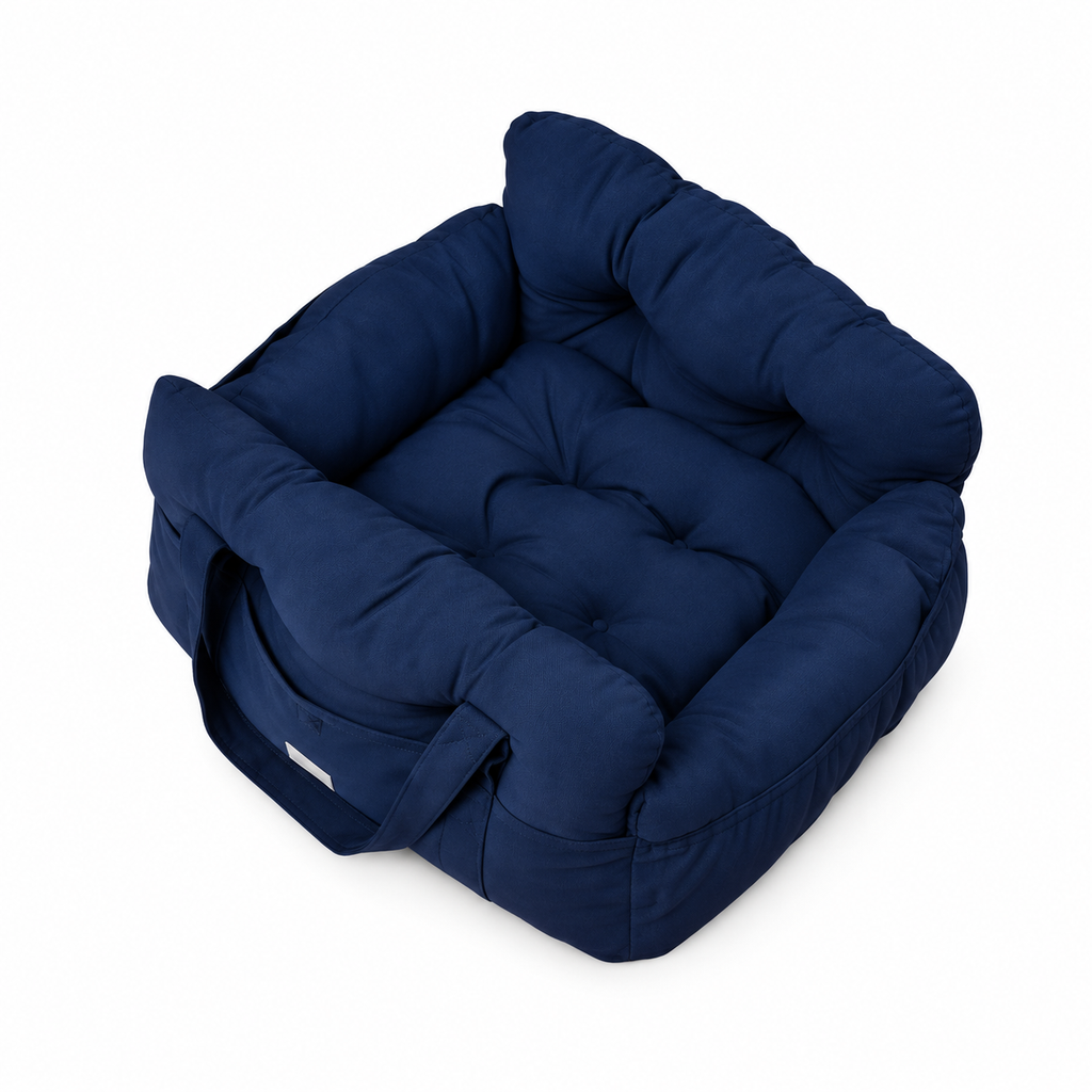Navy dog car seat bed on a white background
