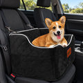 Memory Foam Dog Car Booster Seat – Black, 19 × 17 × 17 in – main view with dog