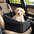 XBwig Foam Dog Car Booster Seat – Argyle Black, Up to 30 lb – main view with dog